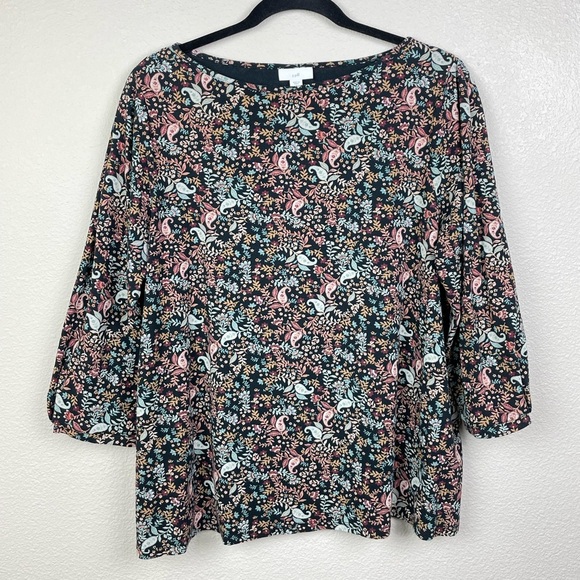 J.Jill Women's Large PETITE 3/4 Sleeve Pima Cotton Top Blouse Autumnal Floral - Picture 1 of 13